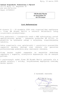 Referencje - Zakład Gospodarki Komunalnej w Wyrach